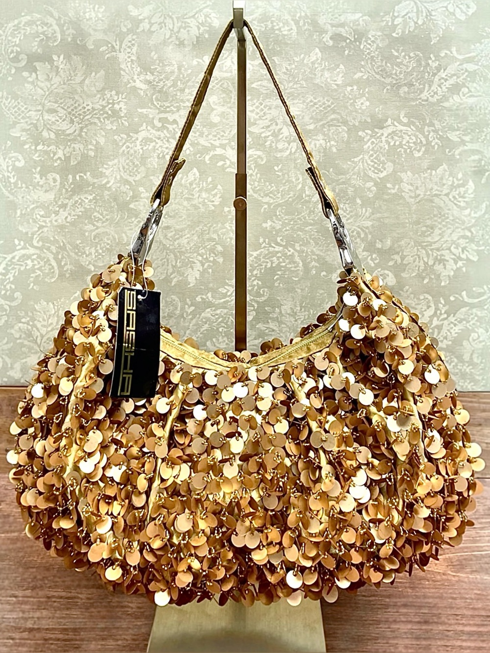 NWT SASHA New York Y2K Gold Sequin Hobo Shoulder Bag Glam Deadstock Purse